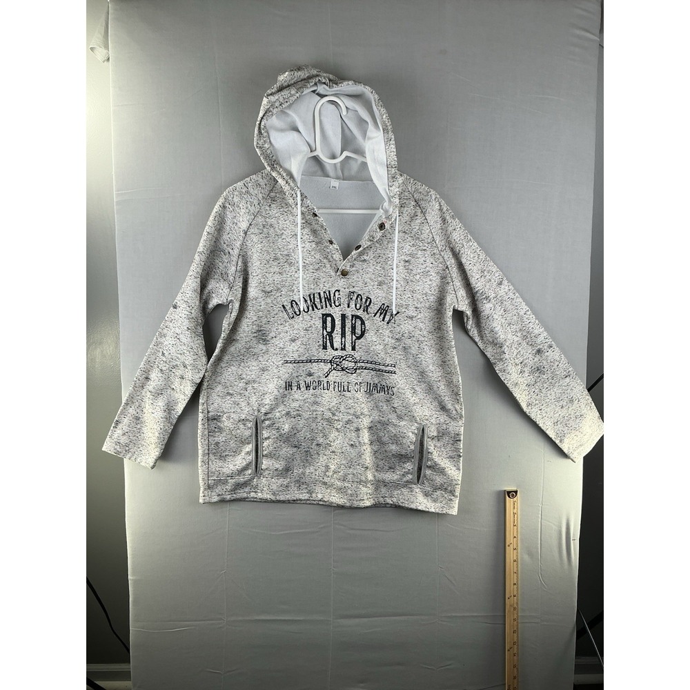 Women's 2XL Graphic Hoodie "Looking For My RIP" Gray Pullover Sweatshirt